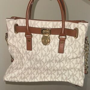 Michael Kors White and Brown Monogram Tote